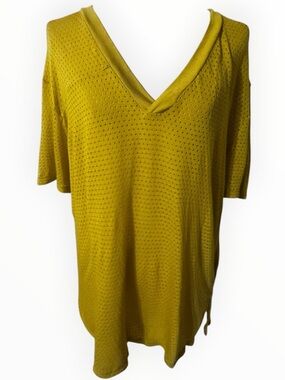 FREE PEOPLE FP INTIMATELY Mustard Yellow V-Neck Knit Top Oversized Relaxed XS S